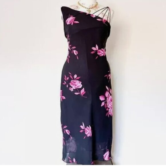 Evan-Picone Black Floral Maxi Dress Strappy Shoulder Size 16 Vintage - Picture 2 of 3